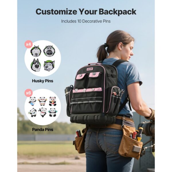 VEVOR Werkzeugrucksack, 56 Taschen, Backpack mit Laptopfach, Werkzeugtasche für Elektriker – Bild 5