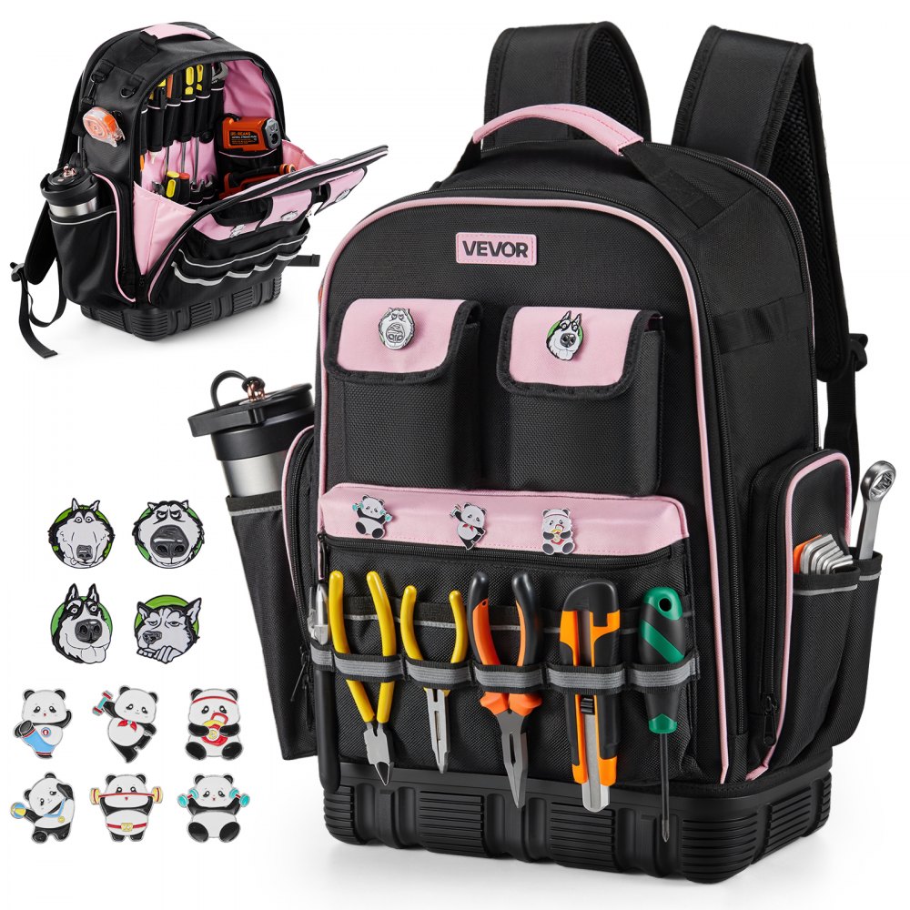 VEVOR Werkzeugrucksack, 56 Taschen, Backpack mit Laptopfach, Werkzeugtasche für Elektriker