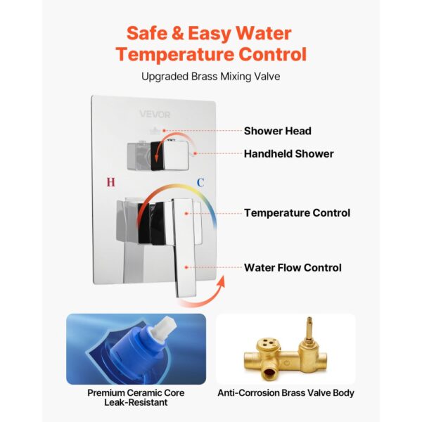 VEVOR Duscharmatur Regenduschsystem fürs Badezimmer Duschsystem mit 254 mm quadratischen Regenduschkopf – Bild 5 VEVOR Duscharmatur Regenduschsystem fürs Badezimmer Duschsystem mit 254 mm quadratischen Regenduschkopf – Bild 5