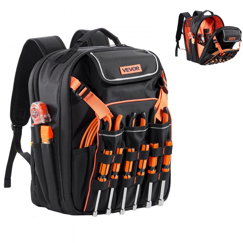 VEVOR Werkzeugrucksack, 45 Taschen, Backpack mit Laptopfach und verstärktem Stoffboden