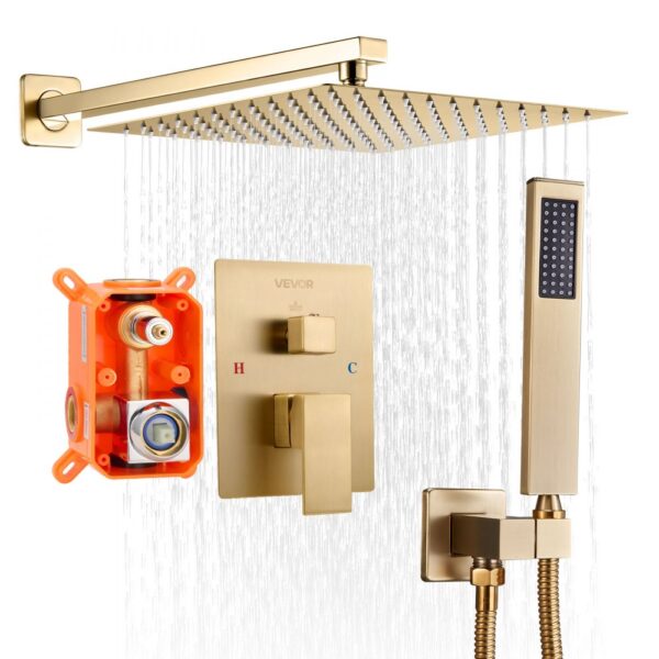 VEVOR Duscharmatur Regenduschsystem fürs Badezimmer Duschsystem mit 254 mm quadratischen Regenduschkopf