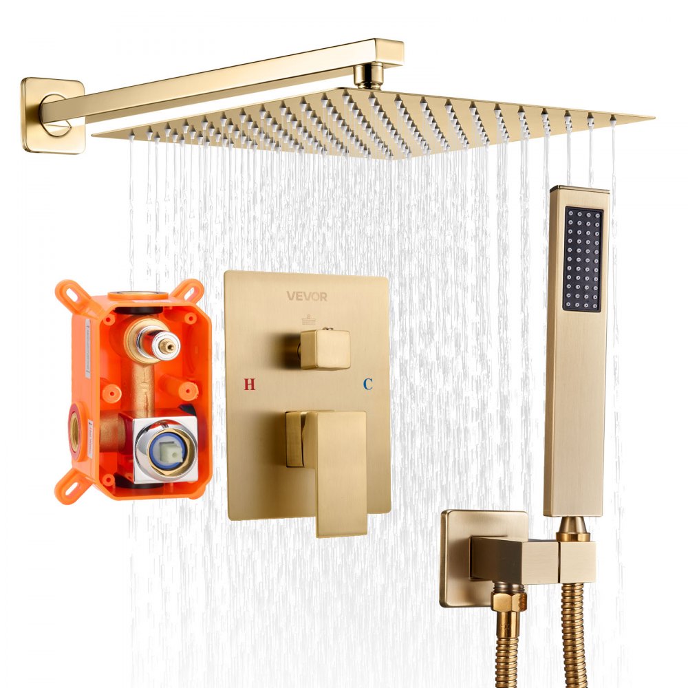 VEVOR Duscharmatur Regenduschsystem fürs Badezimmer Duschsystem mit 254 mm quadratischen Regenduschkopf