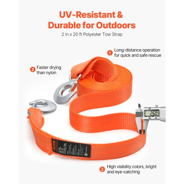 VEVOR Abschleppgurt für ATV mit Haken, 50,8 mm x 6,1 m, Bruchfestigkeit von 7700 kg – Bild 2