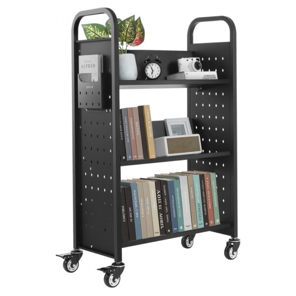 VEVOR Bücherwagen, 150 kg Tragkraft, 77 x 38 x 122 cm, Bücherregalwagen für Wohnzimmer