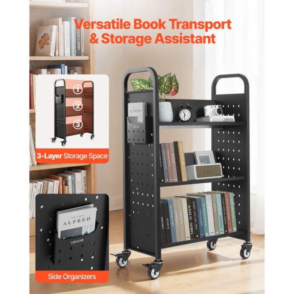 VEVOR Bücherwagen, 150 kg Tragkraft, 77 x 38 x 122 cm, Bücherregalwagen für Wohnzimmer – Bild 2