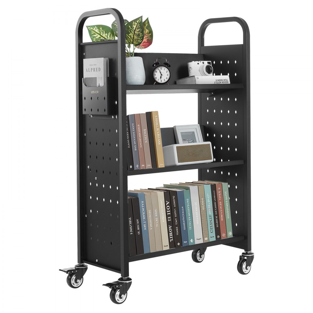 VEVOR Bücherwagen, 150 kg Tragkraft, 77 x 38 x 122 cm, Bücherregalwagen für Wohnzimmer