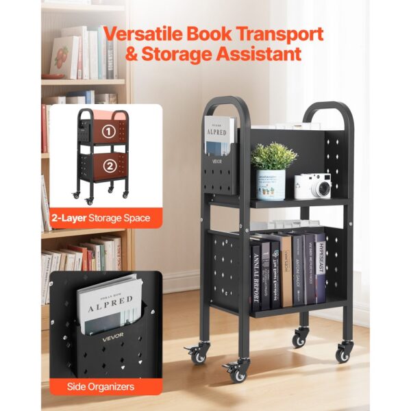 VEVOR Bücherwagen, 70 kg Tragkraft, 45 x 33 x 88 cm, Bücherregalwagen für Wohnzimmer – Bild 2