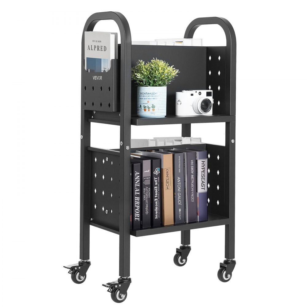 VEVOR Bücherwagen, 70 kg Tragkraft, 45 x 33 x 88 cm, Bücherregalwagen für Wohnzimmer