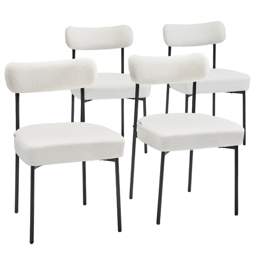 VEVOR moderner Esszimmerstuhl (4 Stk.) Sherpa-Beistellstuhl (136 kg belastbar) für Esstische, Weiß Cafeteria