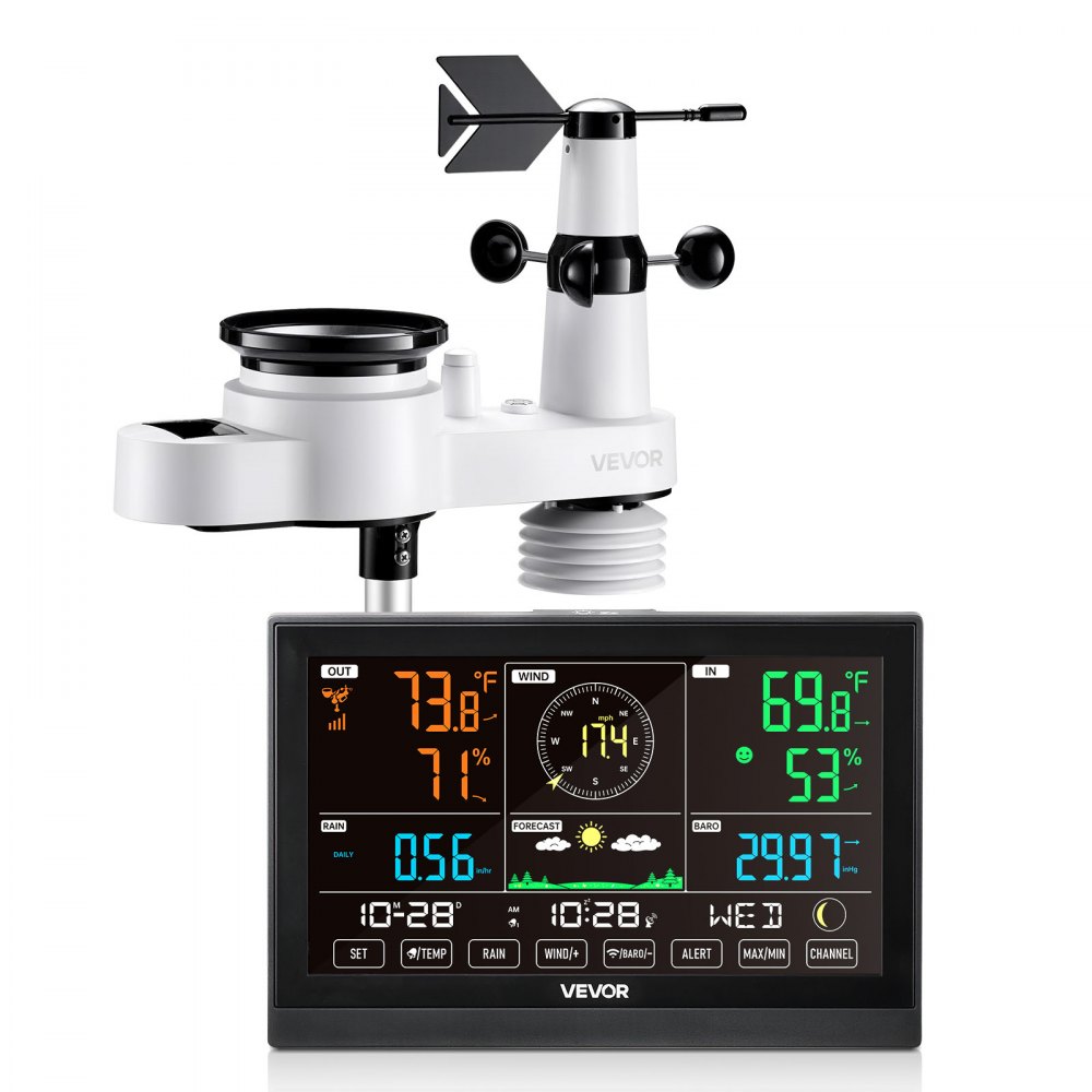 VEVOR 5-in-1-Wetterstation, 7,5-Zoll-Display, solarbetriebener Außensensor