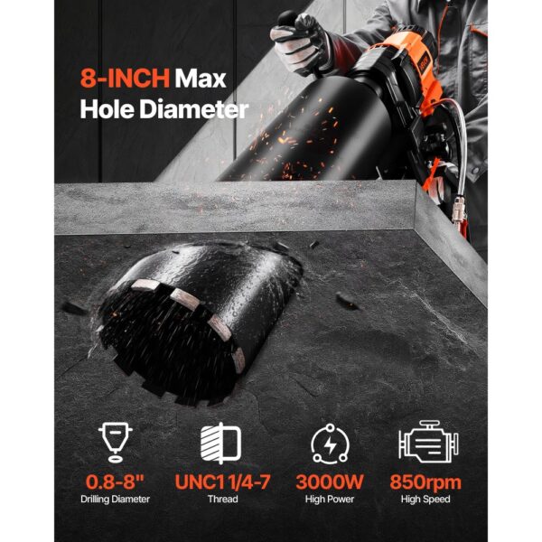VEVOR Diamantkernbohrmaschine Kernbohrgerät, 2-20 cm Bohrdurchmesser, 850 U/min – Bild 2