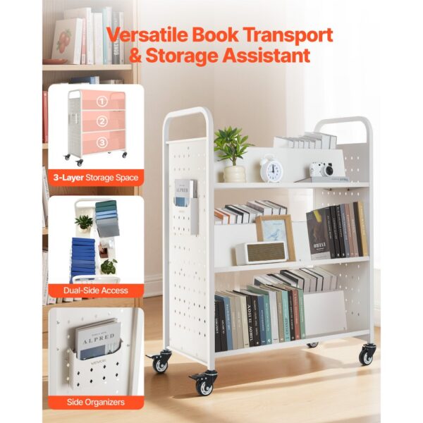 VEVOR Bücherwagen, 150kg Tragkraft, 97x51,5x122,5cm, Bücherregalwagen für Wohnzimmer – Bild 2