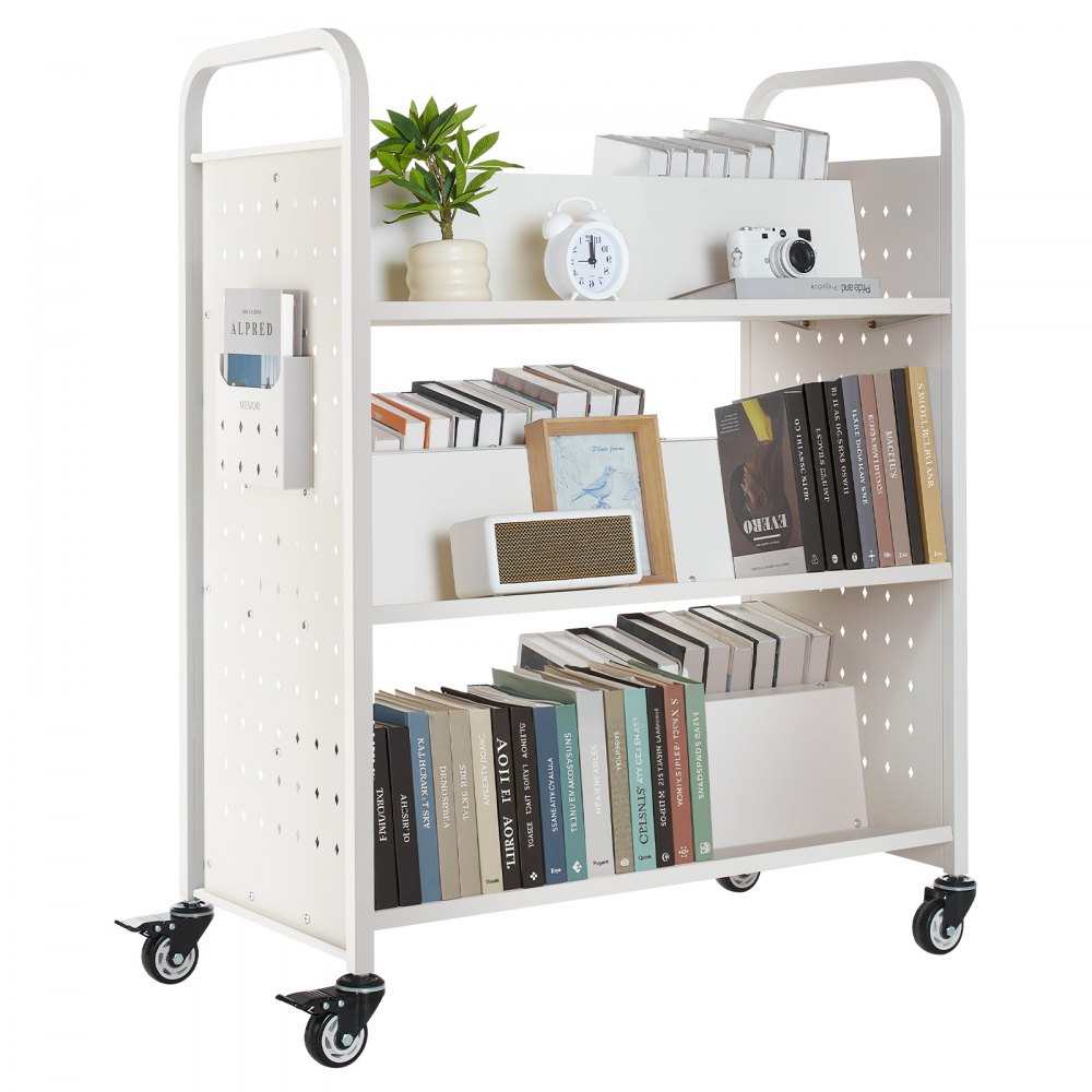 VEVOR Bücherwagen, 150kg Tragkraft, 97x51,5x122,5cm, Bücherregalwagen für Wohnzimmer
