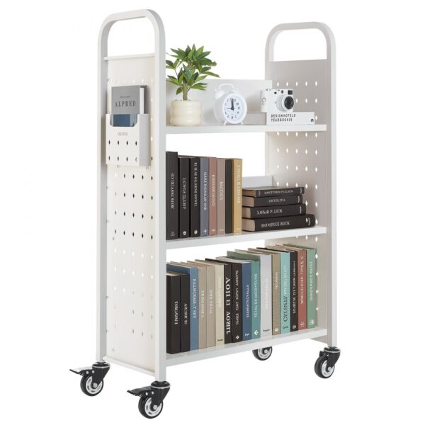 VEVOR Bücherwagen, 150 kg Tragkraft, 77 x 38 x 122 cm, Bücherregalwagen für Wohnzimmer