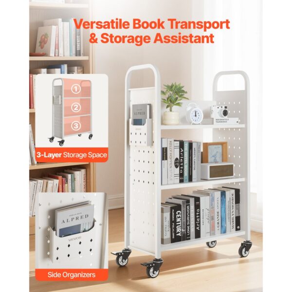 VEVOR Bücherwagen, 150 kg Tragkraft, 77 x 38 x 122 cm, Bücherregalwagen für Wohnzimmer – Bild 2