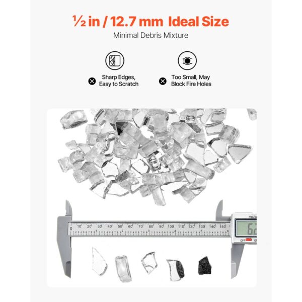 VEVOR Feuerglas, 9 kg hochtemperaturbeständige Glassteine, 12,7 mm reflektierende Feuerstellen-Glasperlen – Bild 5