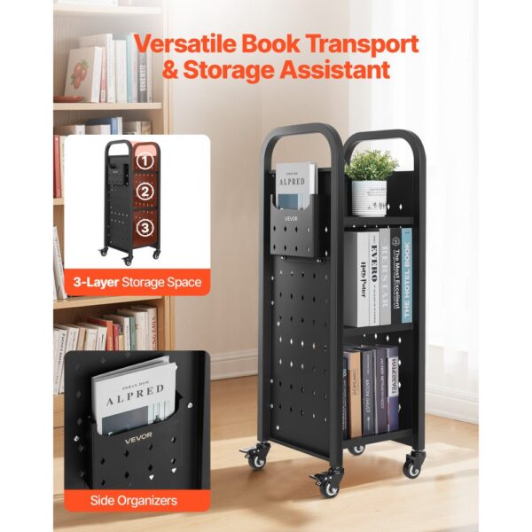 VEVOR Bücherwagen, 100 kg Tragkraft, 32 x 35 x 93,5 cm, Bücherregalwagen für Wohnzimmer – Bild 2