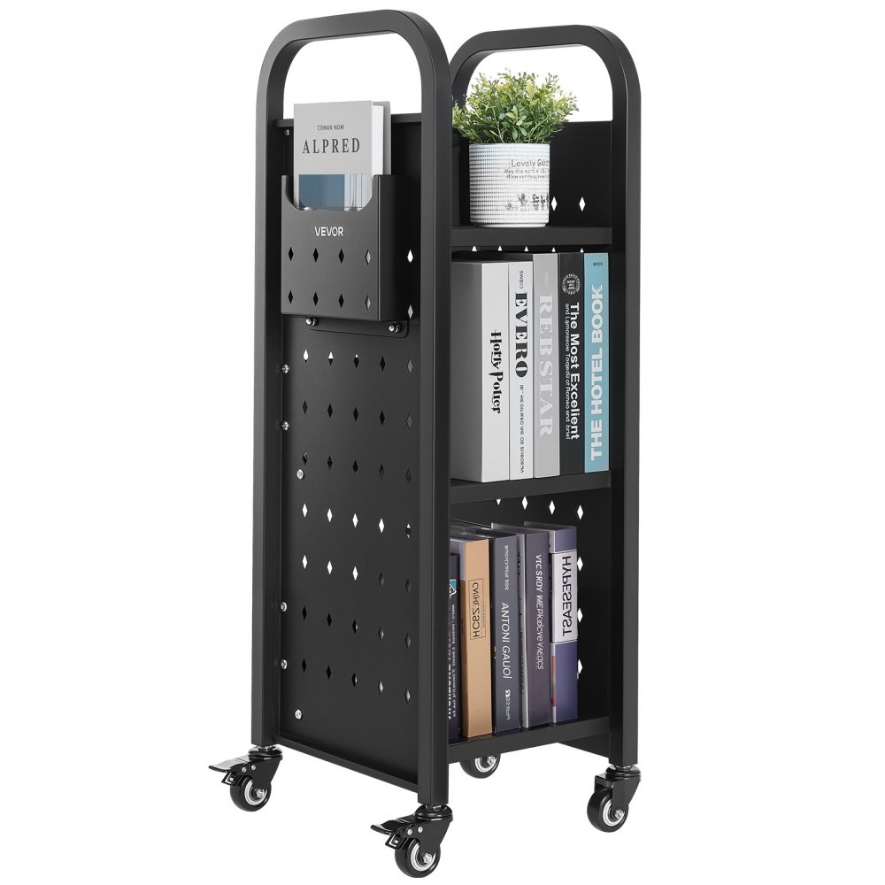 VEVOR Bücherwagen, 100 kg Tragkraft, 32 x 35 x 93,5 cm, Bücherregalwagen für Wohnzimmer