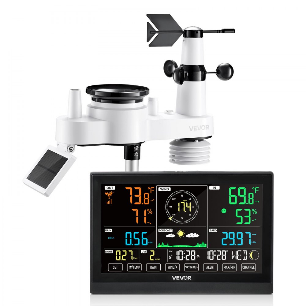 VEVOR 7-in-1-Wetterstation Funk, 7,5-Zoll-Display, solarbetriebener Außensensor
