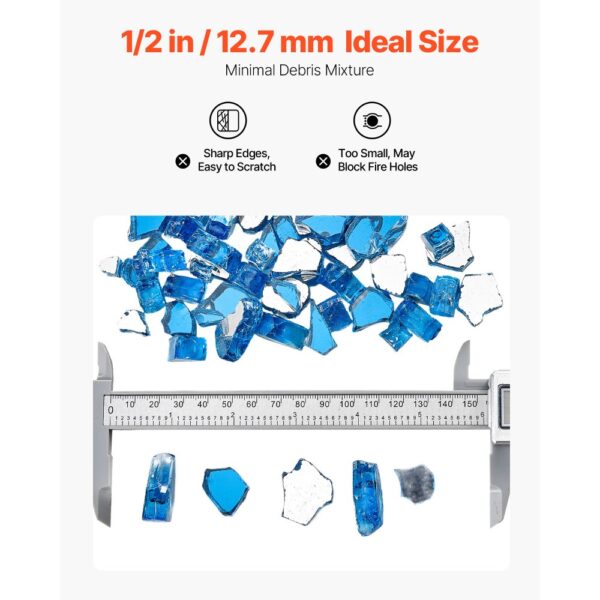 VEVOR Feuerglas, 4,5 kg hochtemperaturbeständige Glassteine, 12,7 mm reflektierende Feuerstellen-Glasperlen – Bild 5