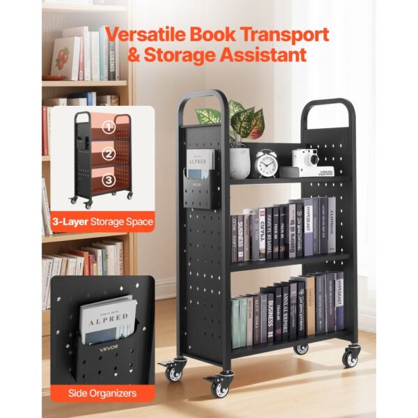 VEVOR Bücherwagen, 150 kg Tragkraft, 77 x 38 x 122 cm, Bücherregalwagen für Wohnzimmer – Bild 2
