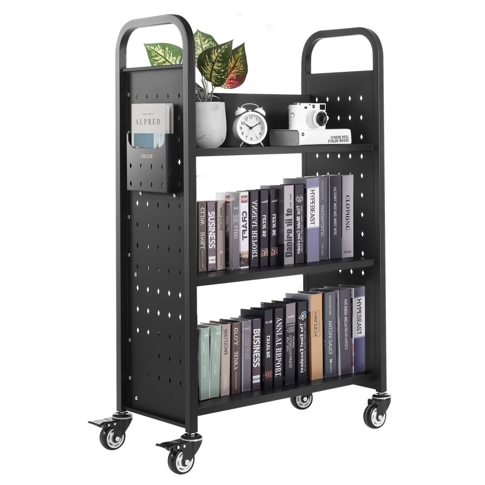 VEVOR Bücherwagen, 150 kg Tragkraft, 77 x 38 x 122 cm, Bücherregalwagen für Wohnzimmer