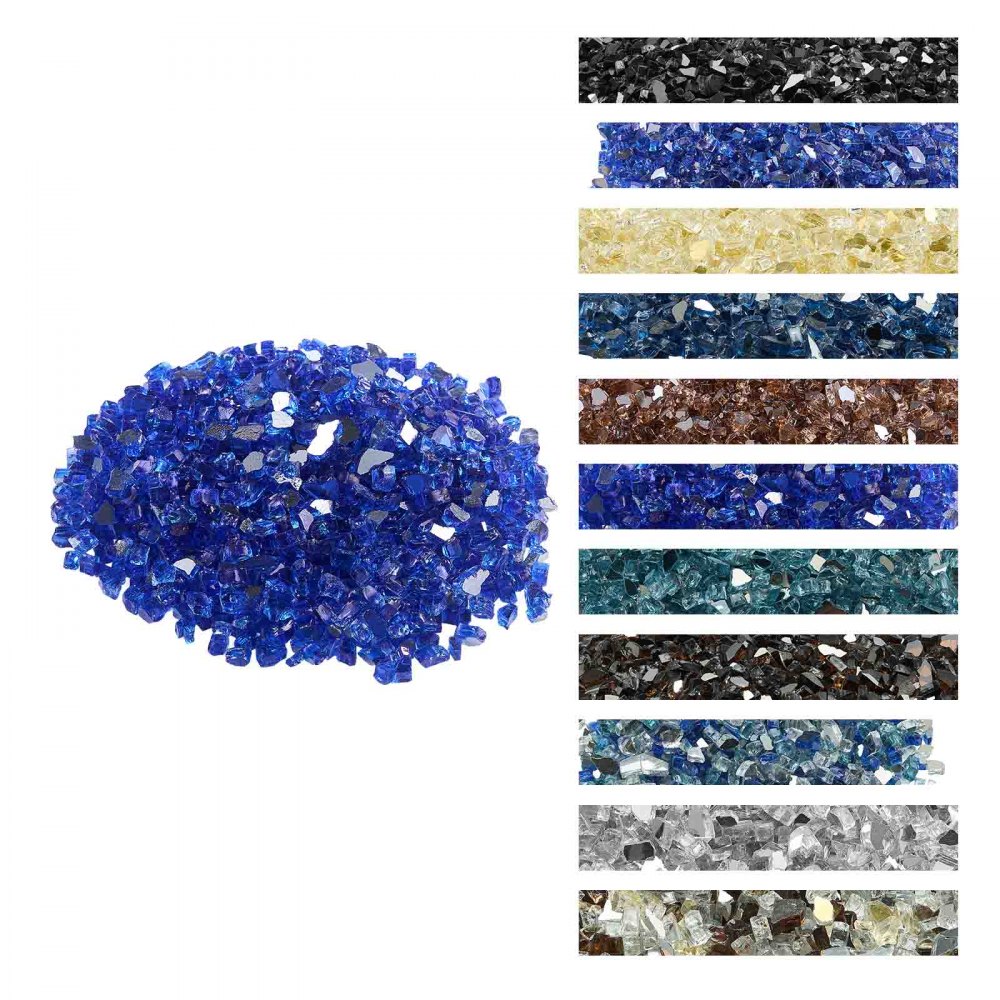 VEVOR Feuerglas, 9 kg hochtemperaturbeständige Glassteine, 12,7 mm reflektierende Feuerstellen-Glasperlen