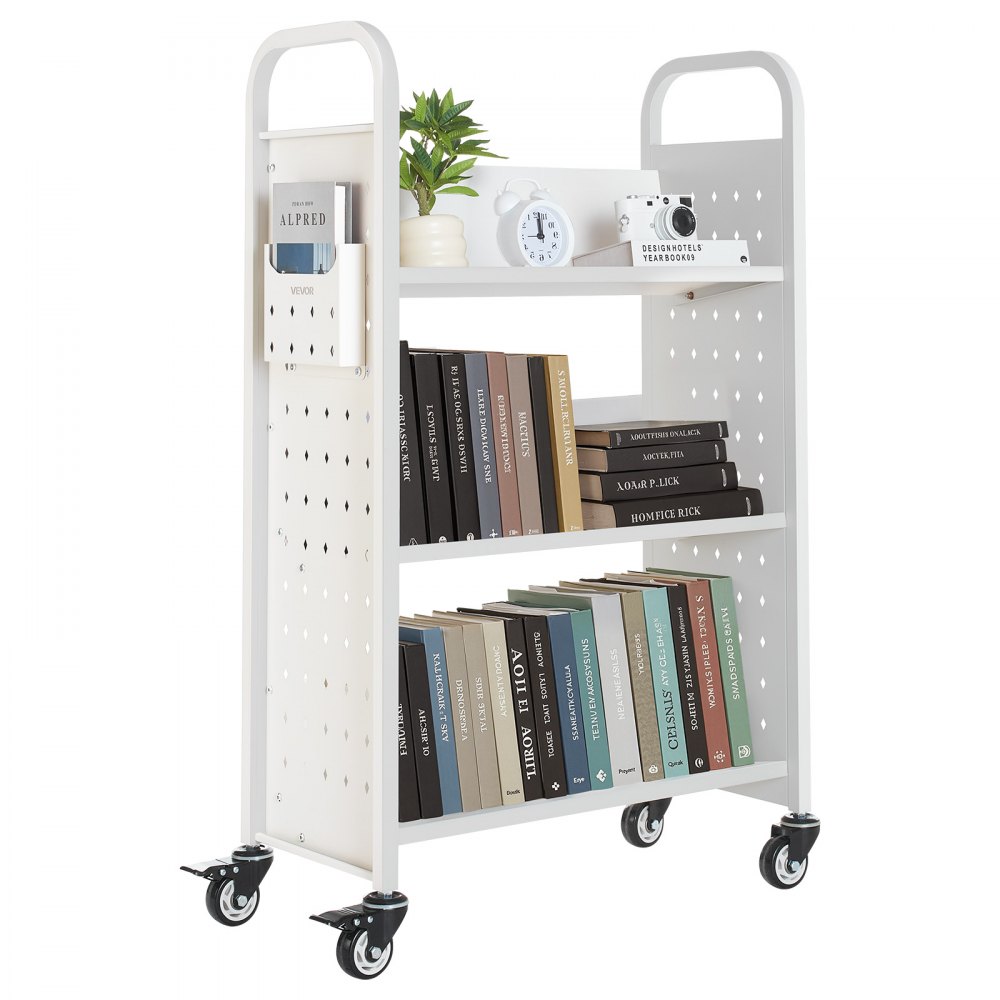 VEVOR Bücherwagen, 150 kg Tragkraft, Bibliothekswagen, 77 x 38 x 122 cm
