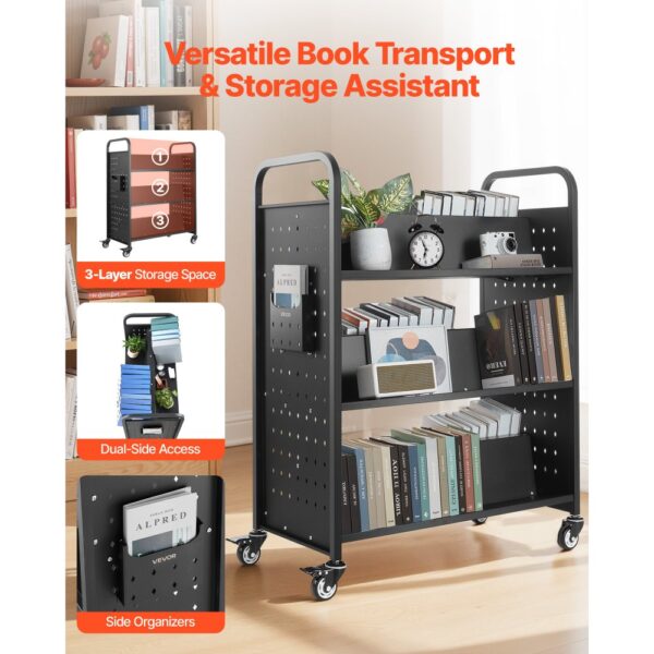 VEVOR Bücherwagen, 159 kg Tragkraft, 970x515x1225 mm, Abräumwagen für Wohnzimmer – Bild 2
