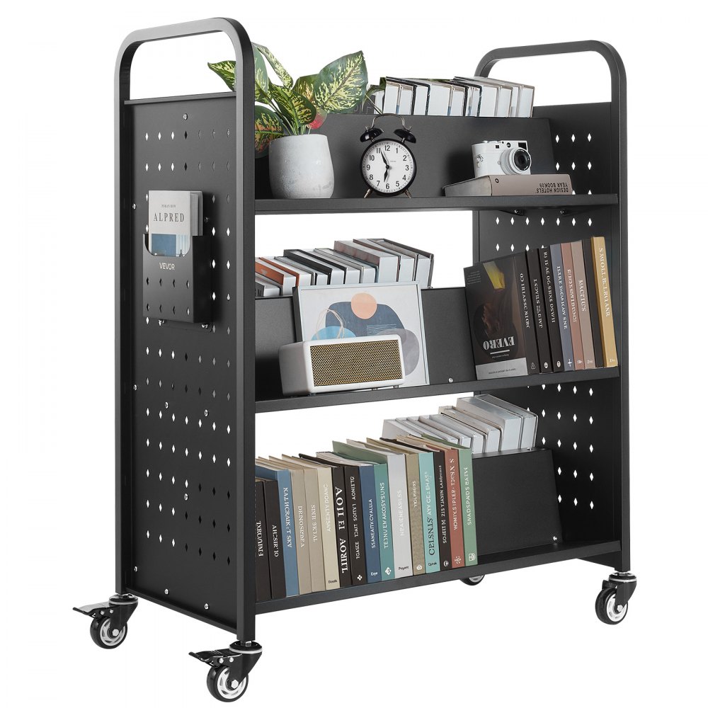 VEVOR Bücherwagen, 159 kg Tragkraft, 970x515x1225 mm, Abräumwagen für Wohnzimmer