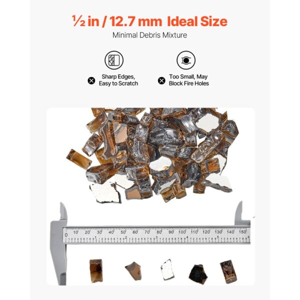 VEVOR Feuerglas, 9 kg hochtemperaturbeständige Glassteine, 12,7 mm reflektierende Feuerstellen-Glasperlen – Bild 5