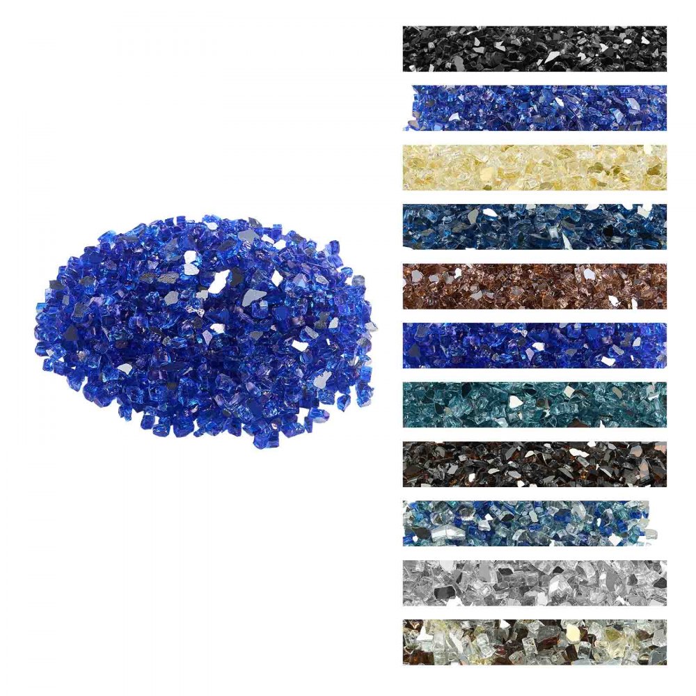 VEVOR Feuerglas, 15,88 kg hochtemperaturbeständige Glassteine, 12,7 mm reflektierende Feuerstellen-Glasperlen