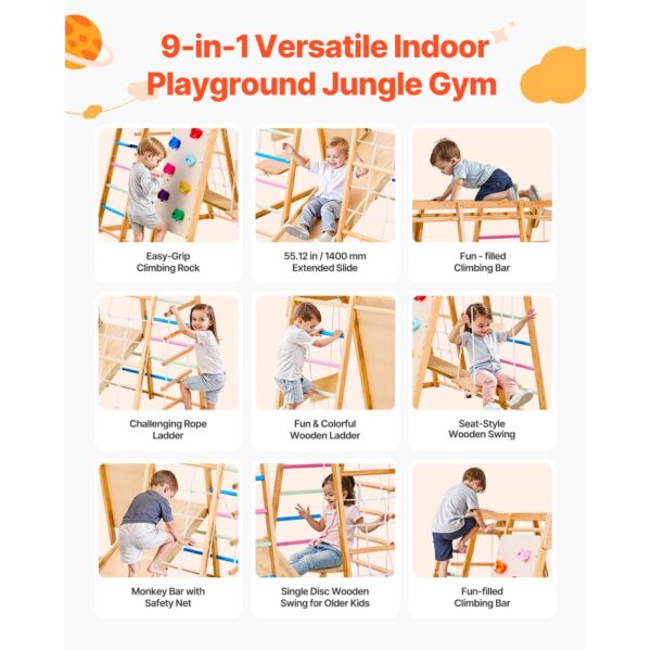 VEVOR Indoor Spielplatz Klettergerüst (9 in 1) aus Holz – Bild 2