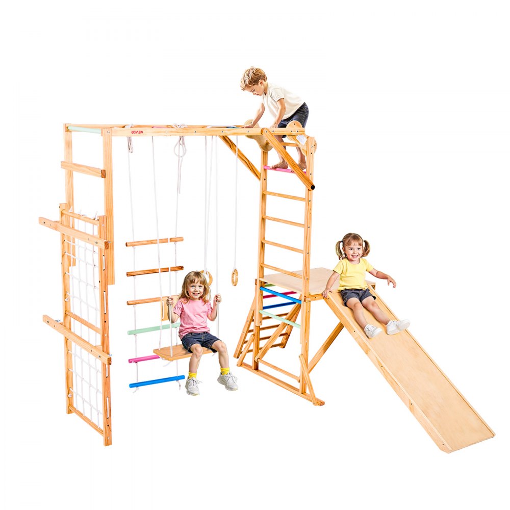 VEVOR Indoor Spielplatz Klettergerüst (8 in 1) aus Holz