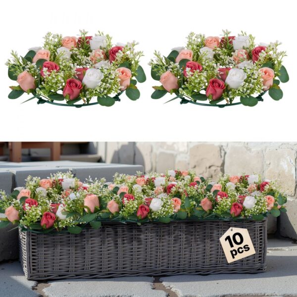 VEVOR Künstlicher Blumenkranz, 340x340x90 mm, Kunstblumenkranz mit rosa & weißen Rosen, 10 Stk.