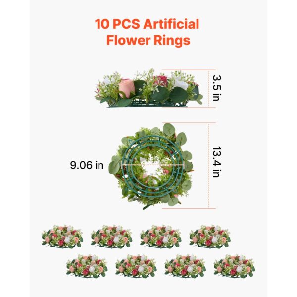 VEVOR Künstlicher Blumenkranz, 340x340x90 mm, Kunstblumenkranz mit rosa & weißen Rosen, 10 Stk. – Bild 3