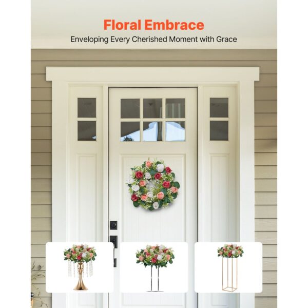 VEVOR Künstlicher Blumenkranz, 340x340x90 mm, Kunstblumenkranz mit rosa & weißen Rosen, 10 Stk. – Bild 4