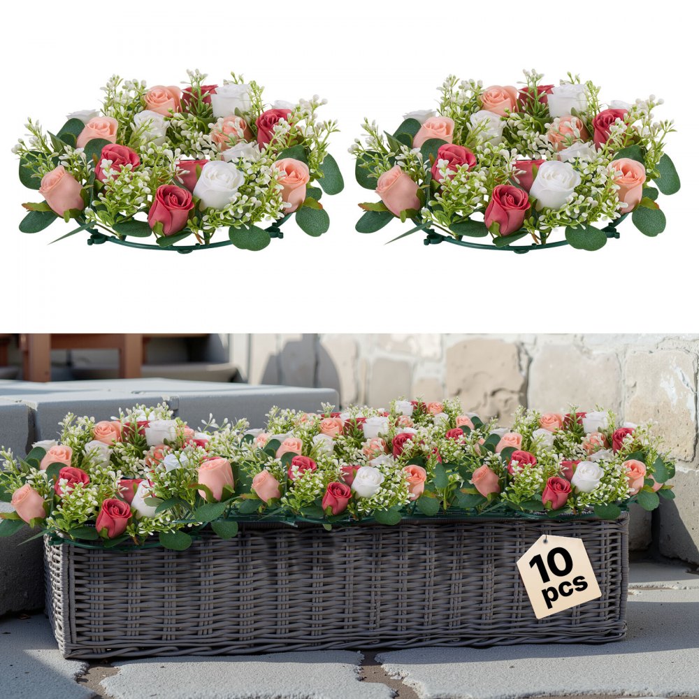 VEVOR Künstlicher Blumenkranz, 340x340x90 mm, Kunstblumenkranz mit rosa & weißen Rosen, 10 Stk.