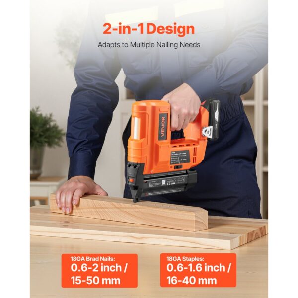 VEVOR 2 in 1 Akku-Nagler 18 Gauge 20 V Akku-Nagler und Tacker, 100 Nägel/min – Bild 2