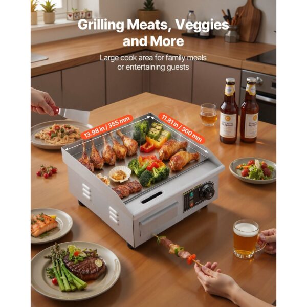 VEVOR Elektro-Grillplatte 2000 W 355 x 300 mm (Grillbereich), für Steaks Pfannkuchen – Bild 2