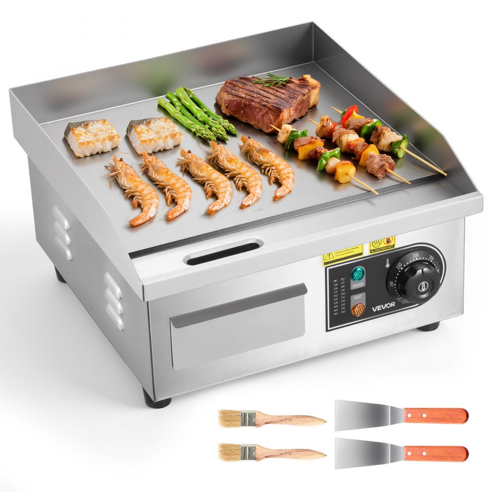 VEVOR Elektro-Grillplatte 2000 W 355 x 300 mm (Grillbereich), für Steaks Pfannkuchen