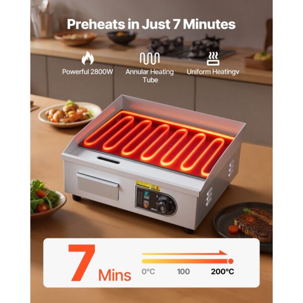 VEVOR Kommerzielle Grillplatte Elektrisch 45 x 30 cm, Bratplatte Elektrogrill 2800 W – Bild 3