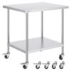 VEVOR Arbeitstisch aus Edelstahl, Küchentisch 762 x 914 x 954,6 mm, mit 4 Rädern