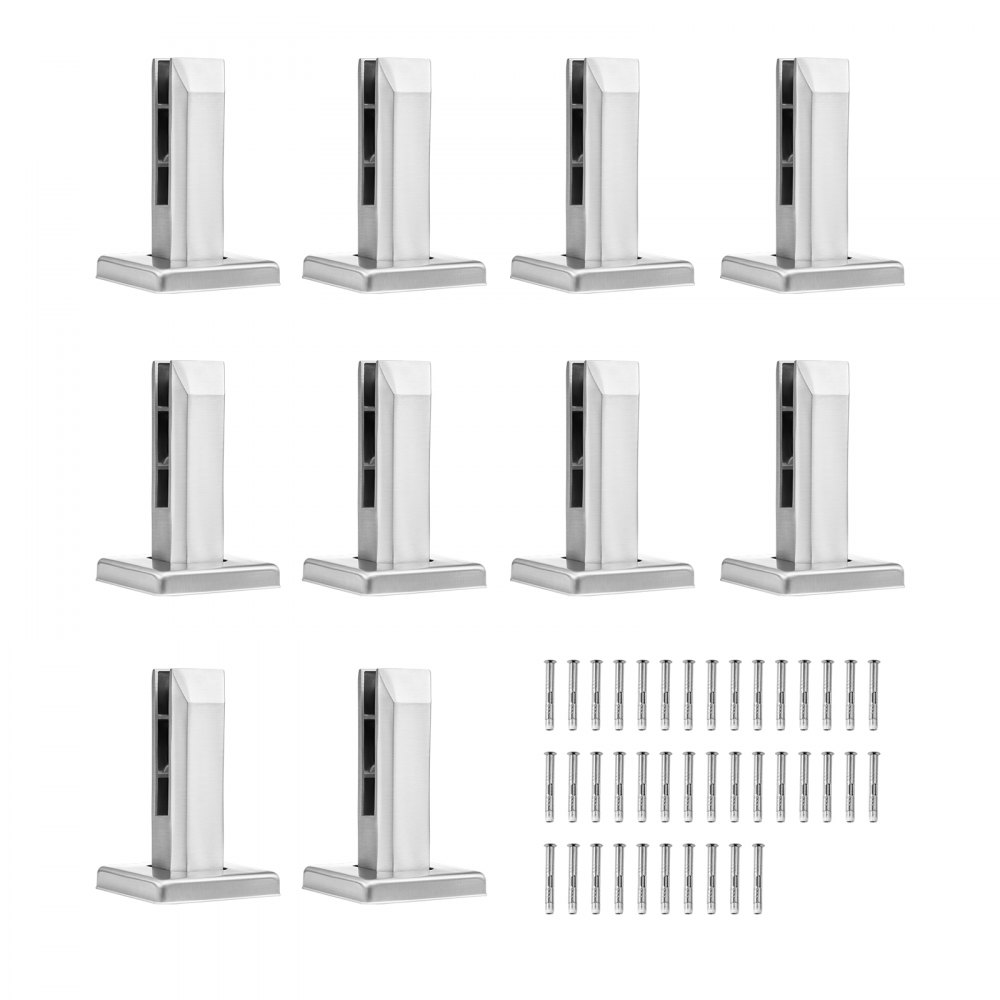 VEVOR Glasklemme, 10 Stück quadratische Glasgeländerhalterung für 0,31"-0,47" gehärtetes Glas, Garten