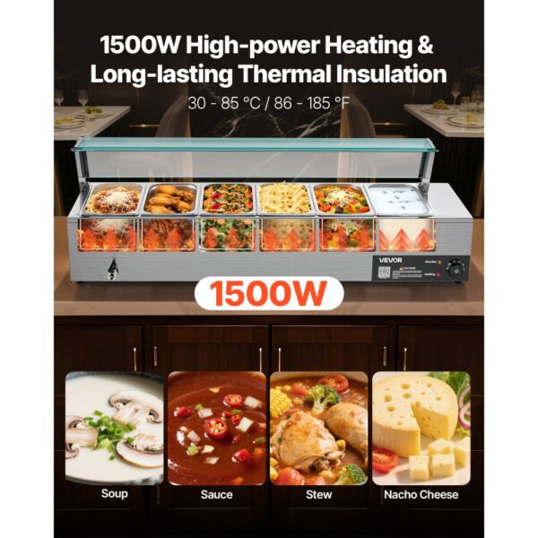 VEVOR kommerzieller Speisenwärmer (6 x 1/3 Größe Behälter), Chafing Dishes für Catering Restaurant Party – Bild 2