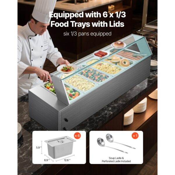 VEVOR kommerzieller Speisenwärmer (6 x 1/3 Größe Behälter), Chafing Dishes für Catering Restaurant Party – Bild 3