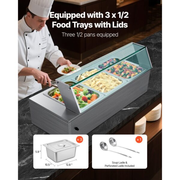 VEVOR kommerzieller Speisenwärmer (3 x 1/2 Größe Behälter), Chafing Dishes für Catering Restaurant Party – Bild 3 VEVOR kommerzieller Speisenwärmer (3 x 1/2 Größe Behälter), Chafing Dishes für Catering Restaurant Party – Bild 3