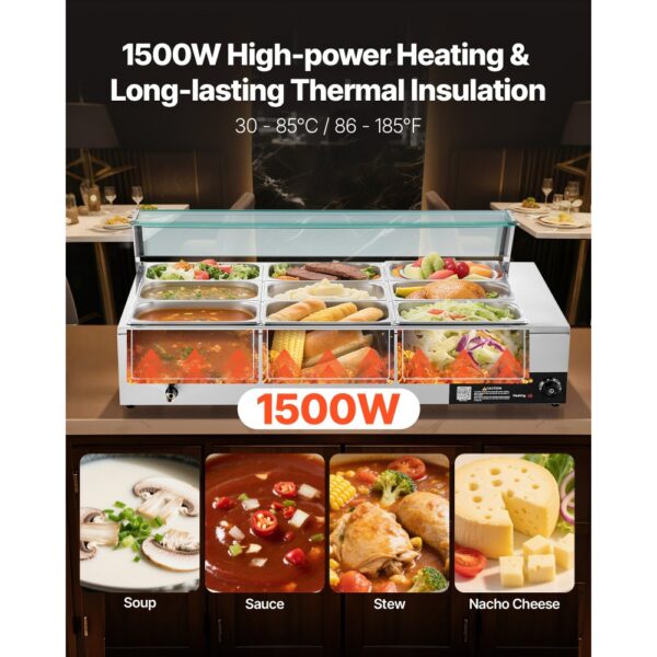 VEVOR kommerzieller Speisenwärmer (9 x 1/3 Größe Behälter), Chafing Dishes für Catering Restaurant Party – Bild 2