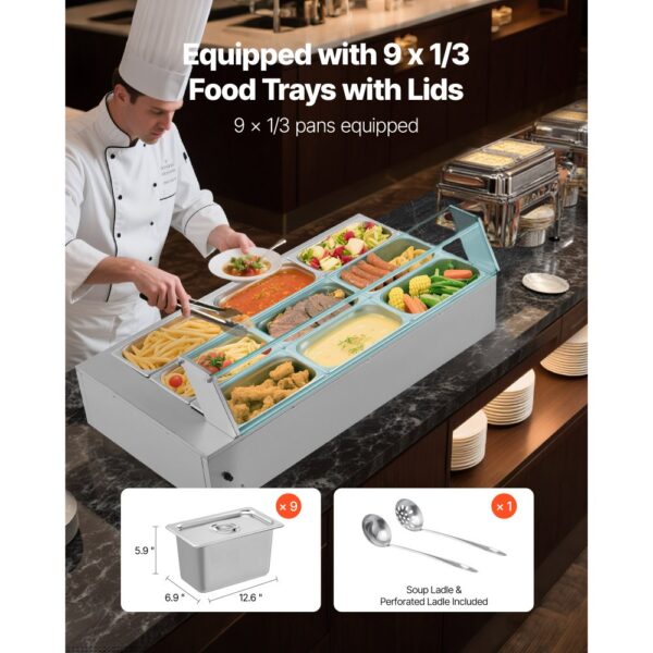 VEVOR kommerzieller Speisenwärmer (9 x 1/3 Größe Behälter), Chafing Dishes für Catering Restaurant Party – Bild 3