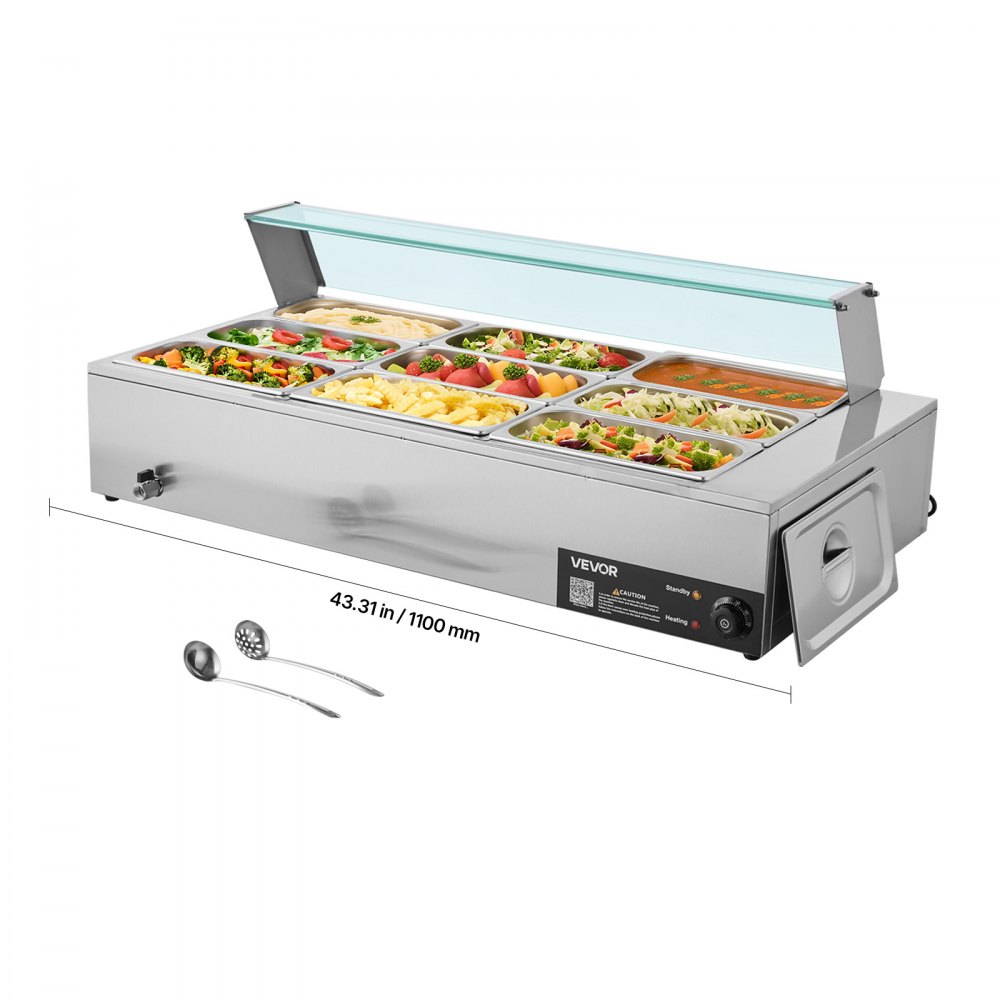 VEVOR kommerzieller Speisenwärmer (9 x 1/3 Größe Behälter), Chafing Dishes für Catering Restaurant Party